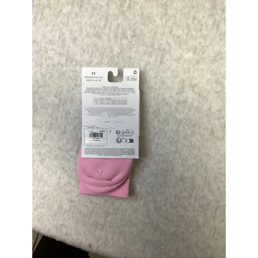 Alo Yoga Unisex Half-Crew Sock Sweet Pink White Ribbed Logo Size M A0480U NEW